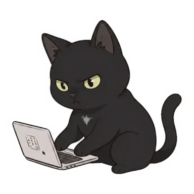 Custom black cat sticker in a different pose (example 5)