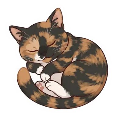 Custom tortoiseshell cat sticker in a different pose (example 3)