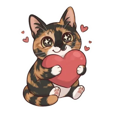 Custom tortoiseshell cat sticker in a different pose (example 4)