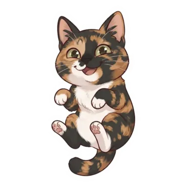 Custom tortoiseshell cat sticker in a different pose (example 5)