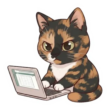 Custom tortoiseshell cat sticker in a different pose (example 6)