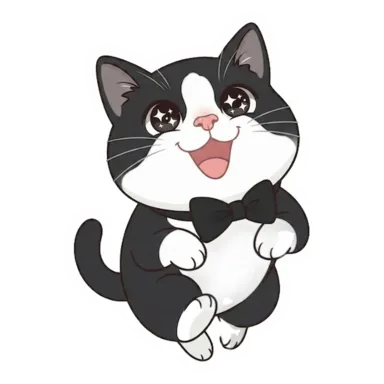 Custom tuxedo cat sticker in a different pose (example 6)